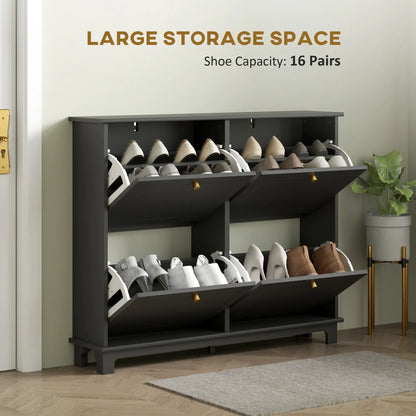 Modern Shoe Storage Cabinet, 4 Flip Drawers, Adjustable Shelves, 5 Legs, Black Shoe Storage Cabinets & Racks at Gallery Canada
