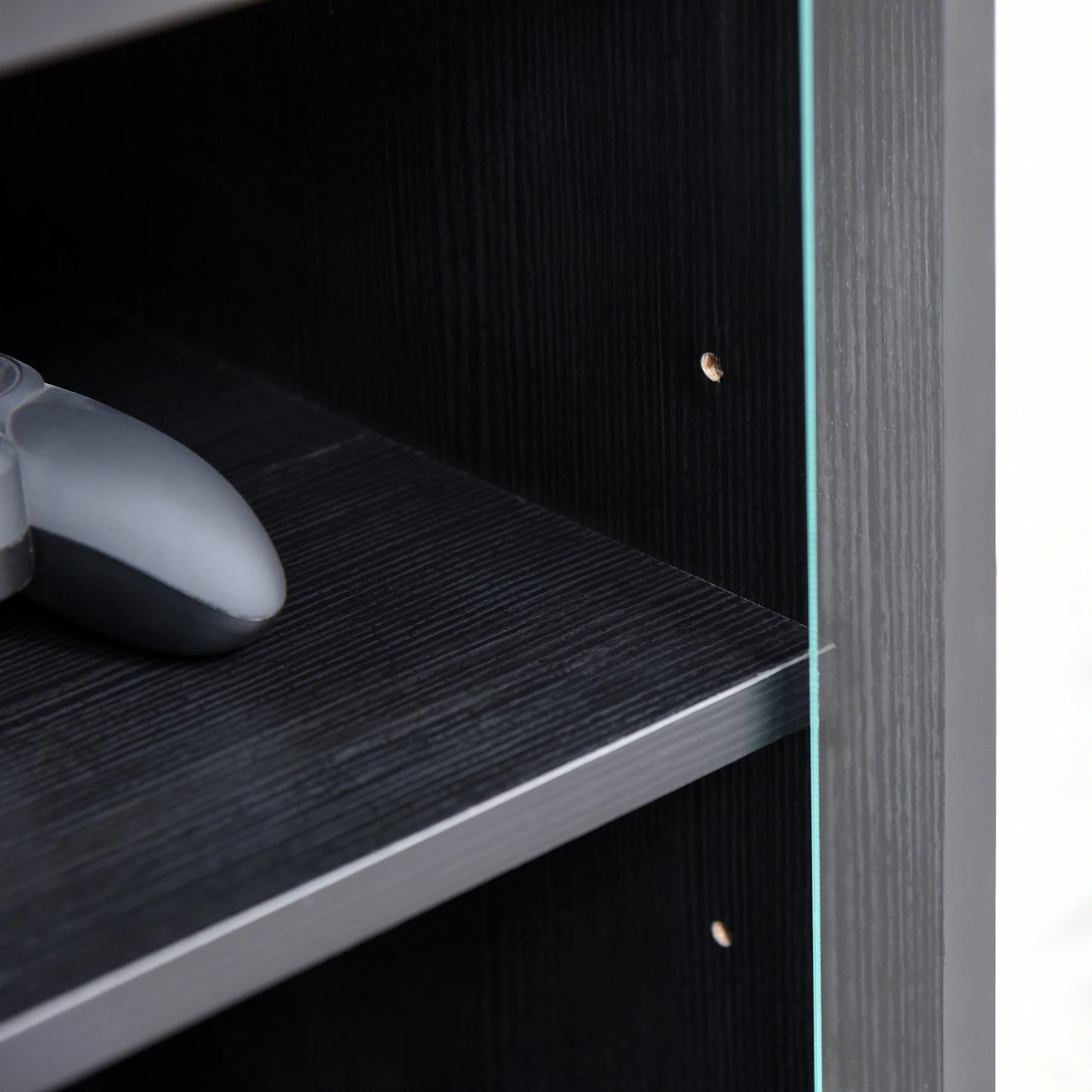 5-Tier AV Media Stand, Push Open Glass Doors, Adjustable Shelves, Distressed, Black Storage Cabinets at Gallery Canada