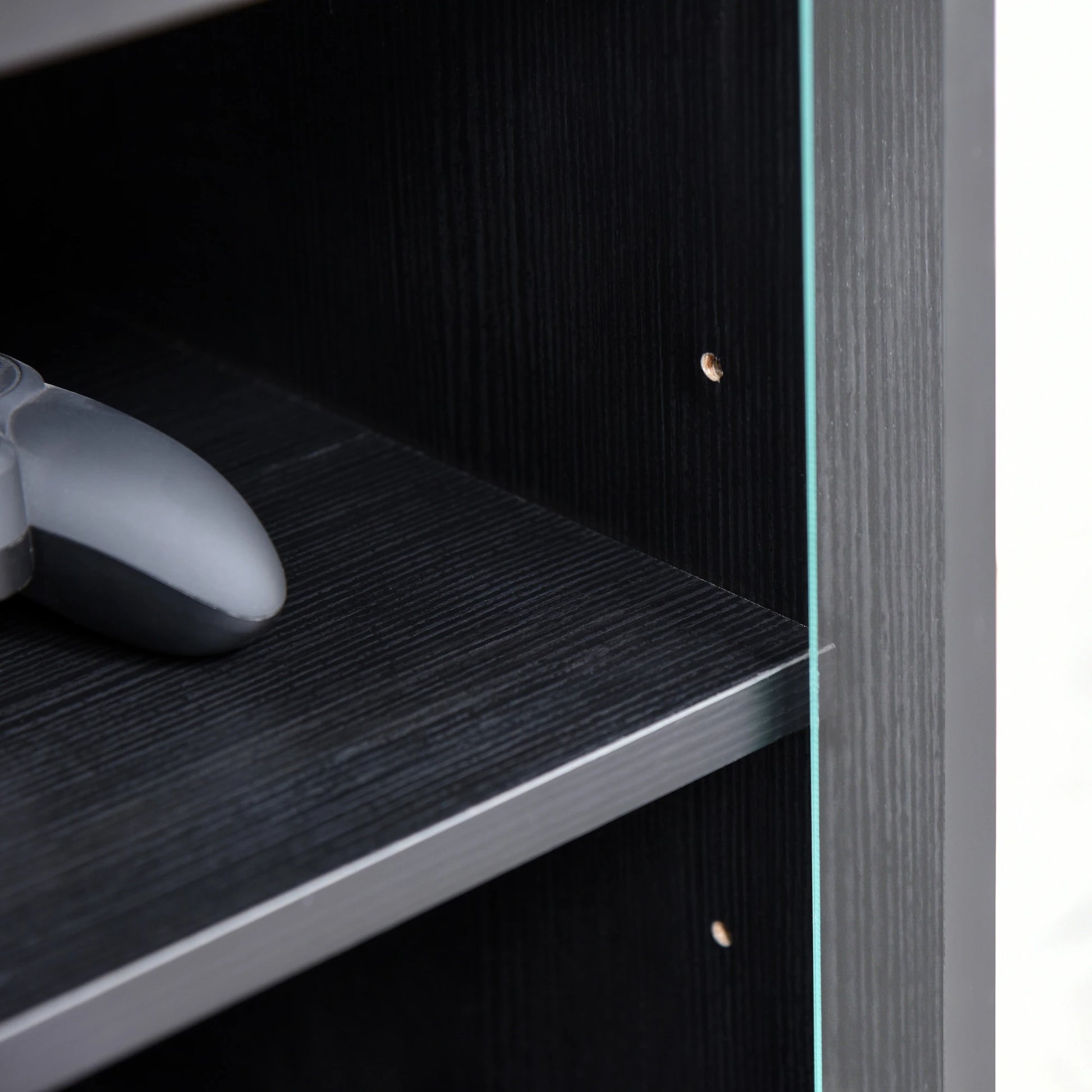 5-Tier AV Media Stand, Push Open Glass Doors, Adjustable Shelves, Distressed, Black Storage Cabinets at Gallery Canada