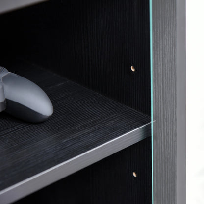 5-Tier AV Media Stand, Push Open Glass Doors, Adjustable Shelves, Distressed, Black Storage Cabinets at Gallery Canada