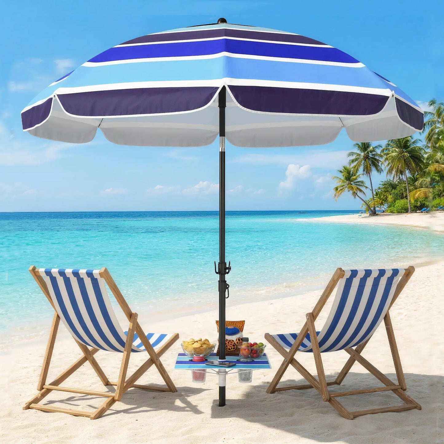 Adjustable Tilt Beach Umbrella, 78" Multicolor, Foldable Table Cup Holder, Multicolor Beach Umbrellas at Gallery Canada