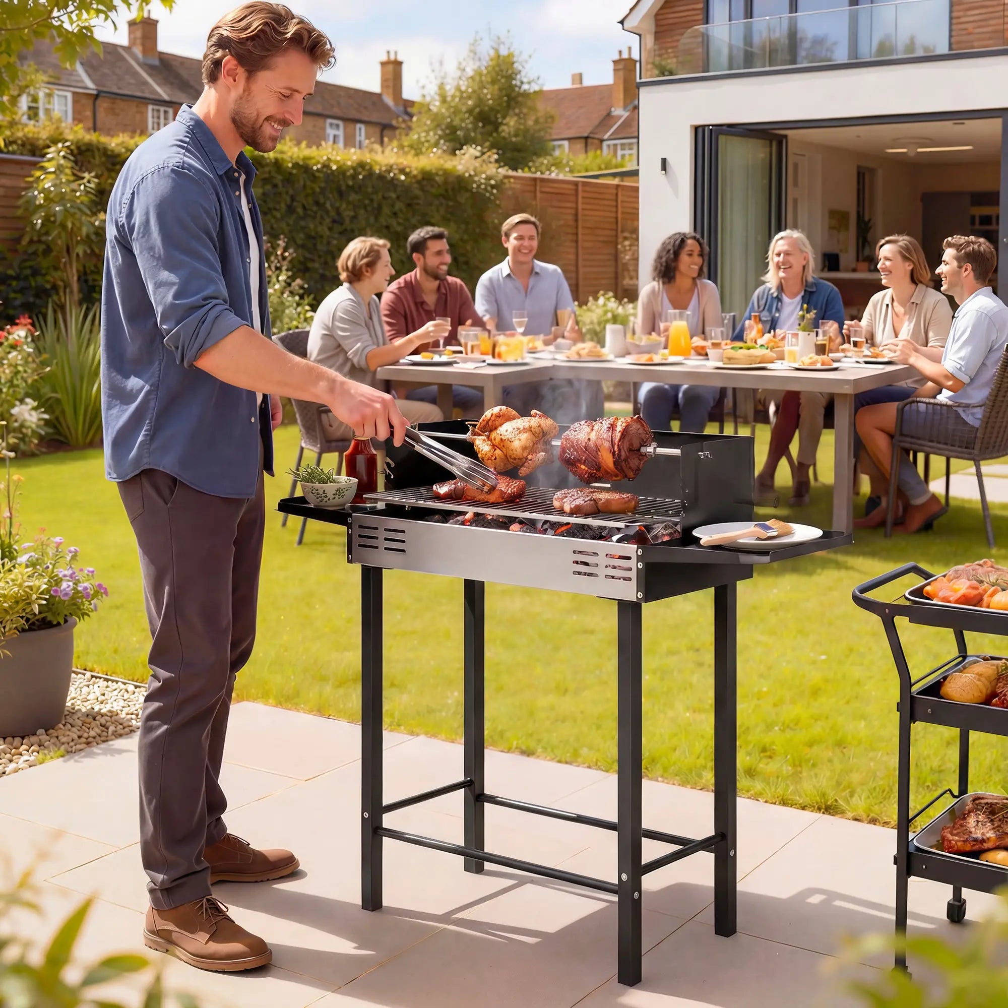 Charcoal Rotisserie Grill, 3-Level Grate, Storage Shelves, Stainless Steel Charcoal BBQ Grils at Gallery Canada