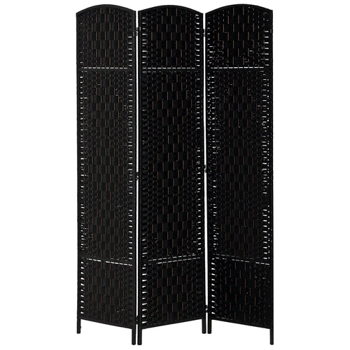 6ft Folding Room Divider, 3 Panel Wooden Frame, Black