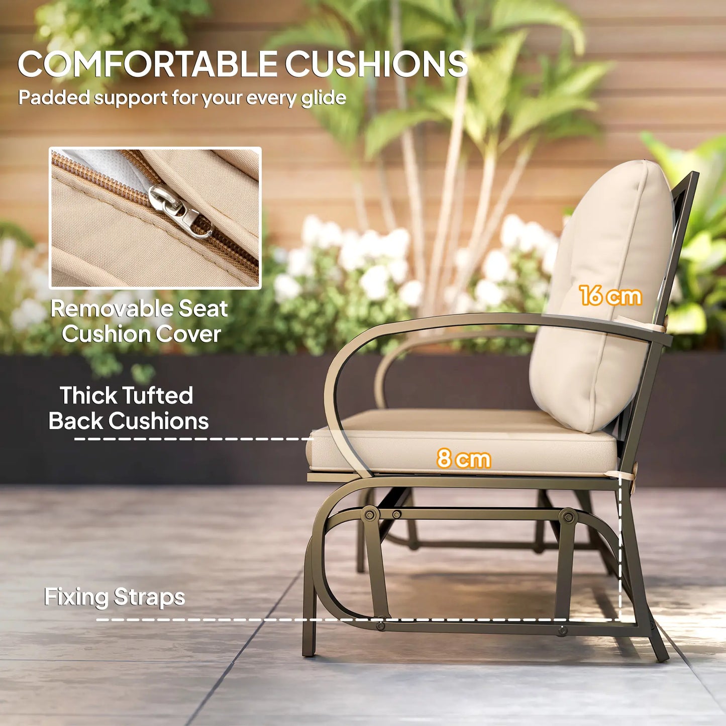 2-Person Outdoor Glider Chair, Steel Frame With Cushions, Khaki Outdoor Gliders at Gallery Canada