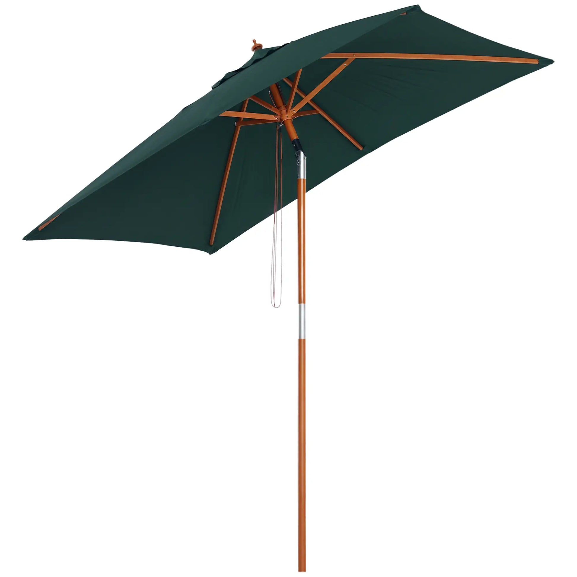6.6x5ft Square Wooden Patio Umbrella, Tilt Mechanism, 6 Bamboo Ribs, Green Sun Umbrellas at Gallery Canada