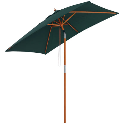 6.6x5ft Square Wooden Patio Umbrella, Tilt Mechanism, 6 Bamboo Ribs, Green Sun Umbrellas at Gallery Canada