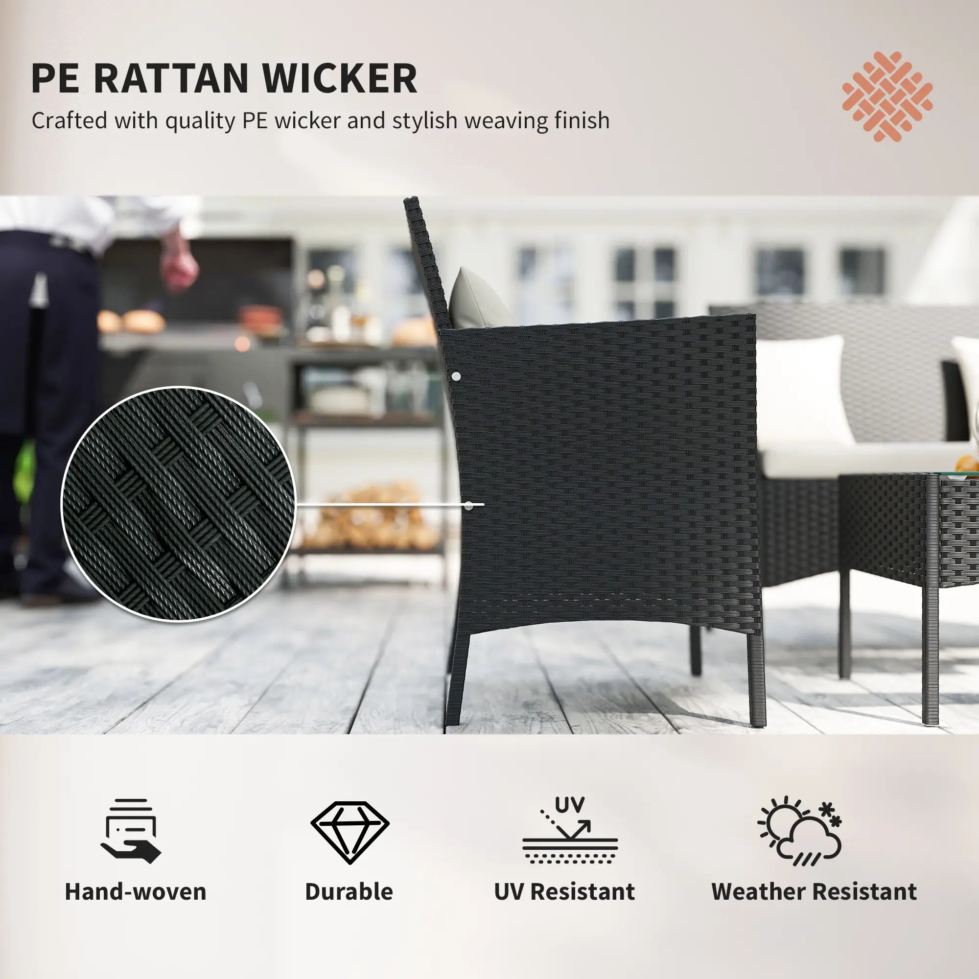 4-Piece Rattan Patio Set, Coffee Table, 22.8