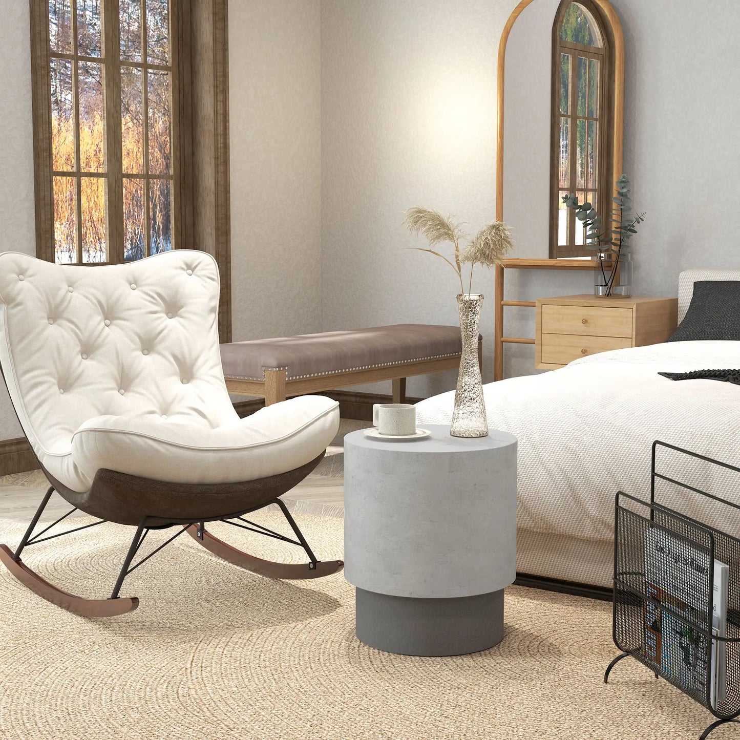 Lightweight Round Accent Table, Concrete Finish, 4 Adjustable Feet, Indoor Outdoor Side Tables at Gallery Canada