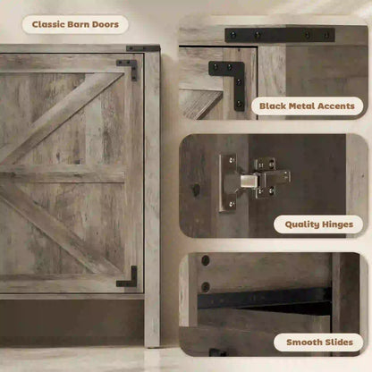 59" Buffet Cabinet, Farmhouse Sideboard, 2 Barn Doors, 4 Drawers, Grey Storage Cabinets at Gallery Canada