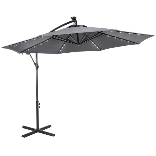 10ft Outdoor Cantilever Umbrella, Solar Lights, Adjustable Angle, Dark Gray Cantilever Umbrellas Dark Grey at Gallery Canada