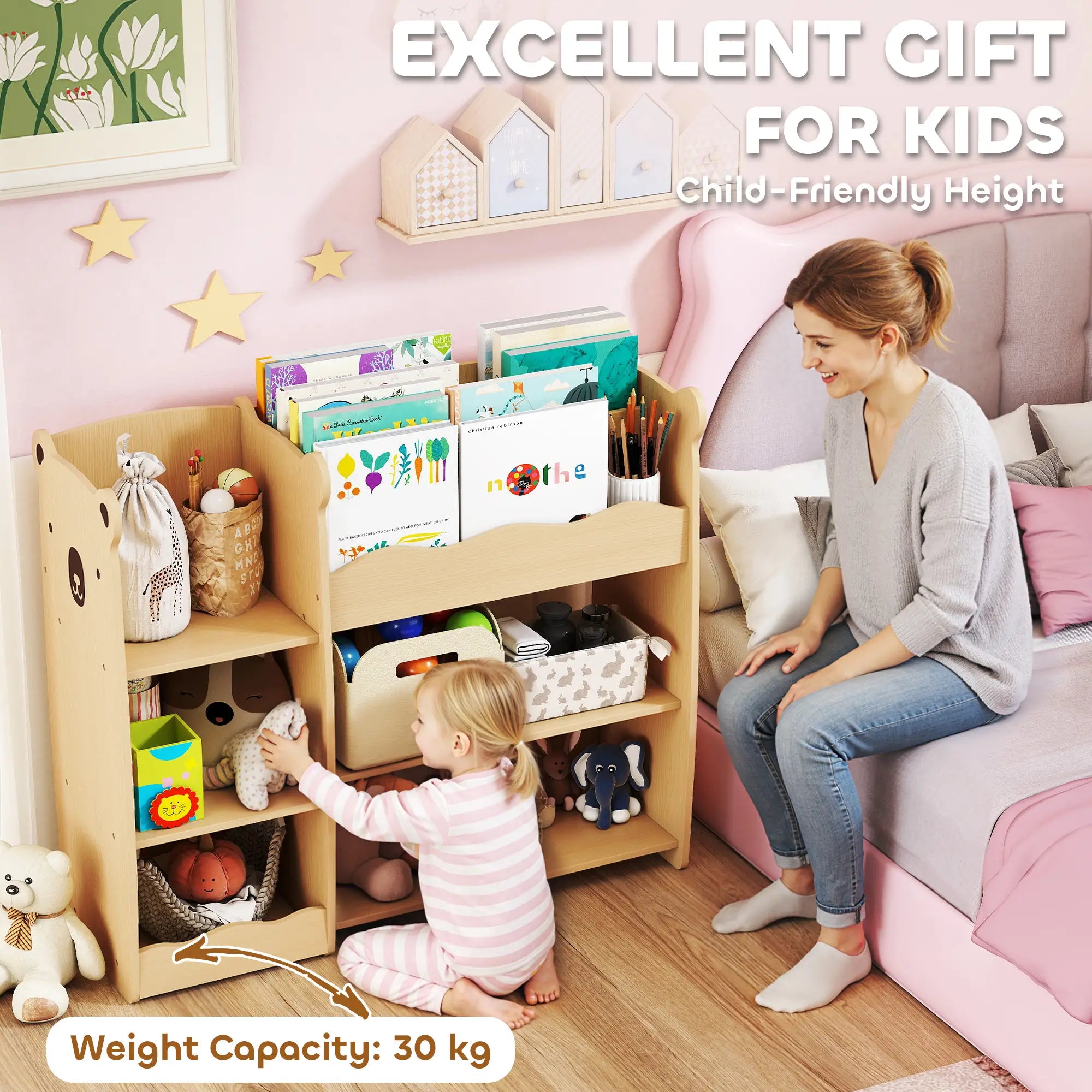 Kids Bookshelf Toy Storage Organizer, 3 Tier Montessori, Natural Bookshelves & Bookcases at Gallery Canada