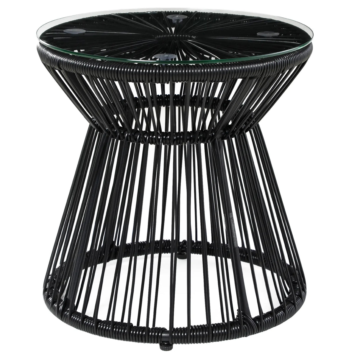 Round Rattan End Table With Glass Top, Black Patio Side Tables Black at Gallery Canada