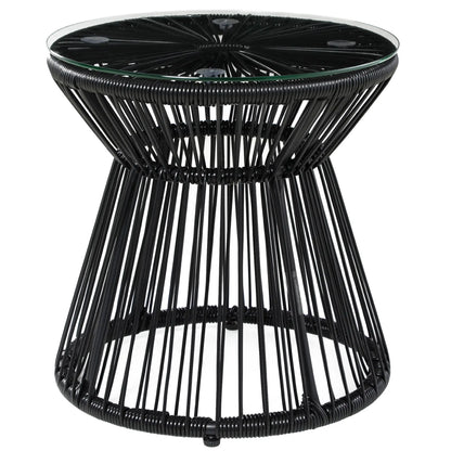 Round Rattan End Table With Glass Top, Black Patio Side Tables Black at Gallery Canada