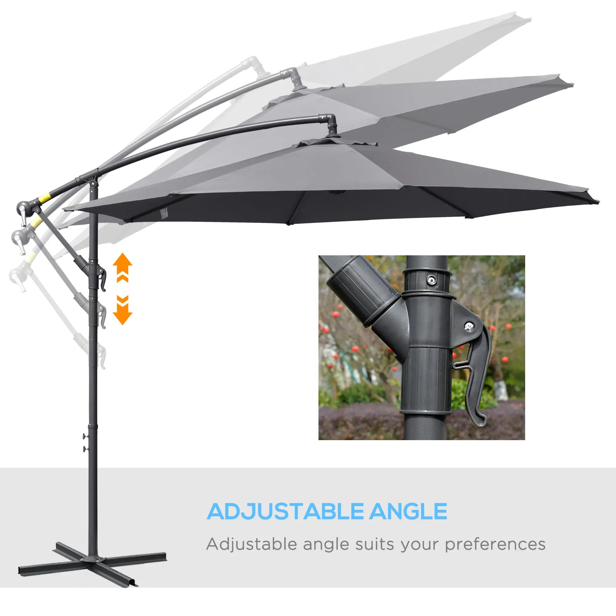 10ft Offset Patio Umbrella with Base, Crank, Grey Cantilever Umbrellas at Gallery Canada