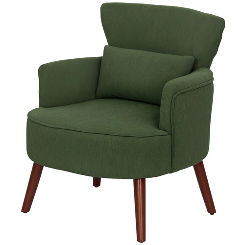 Modern Accent Chair, Upholstered Armchair, Solid Wood Legs, Lumbar Pillow, Green