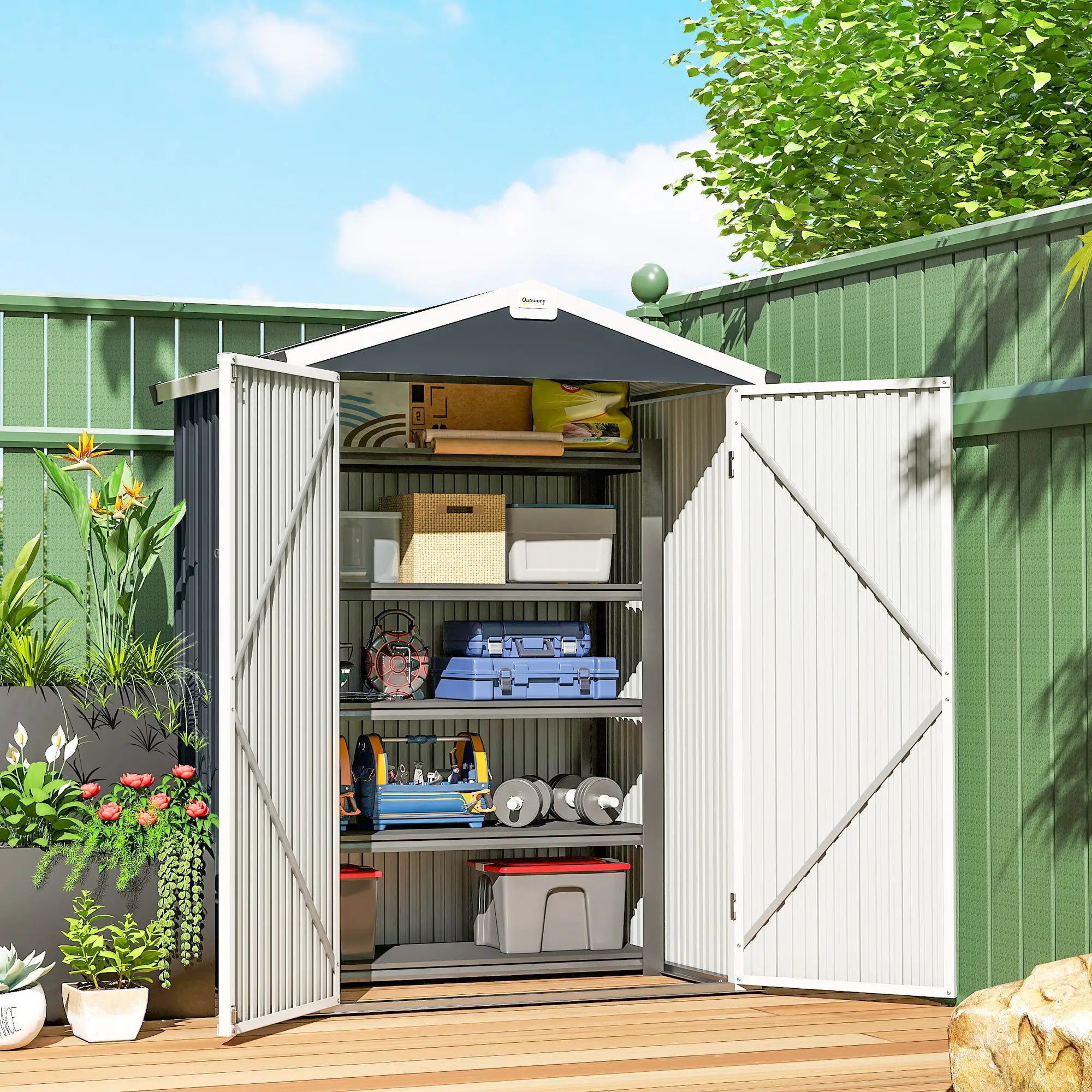 4.4' x 3' Metal Garden Shed, Outdoor Storage With Double Doors Sheds at Gallery Canada