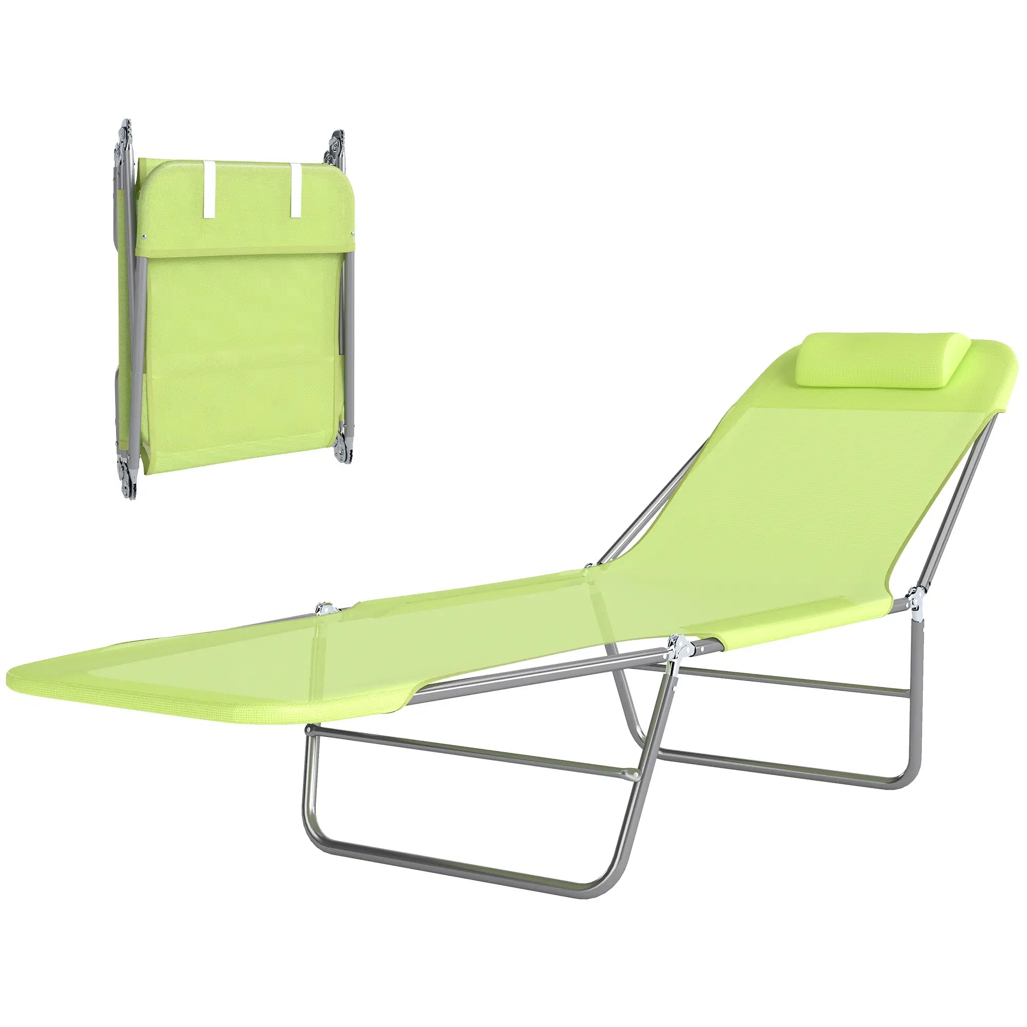 Portable Adjustable Reclining Lounge Chair, Folding Chaise, Light Green Lounger Chairs at Gallery Canada