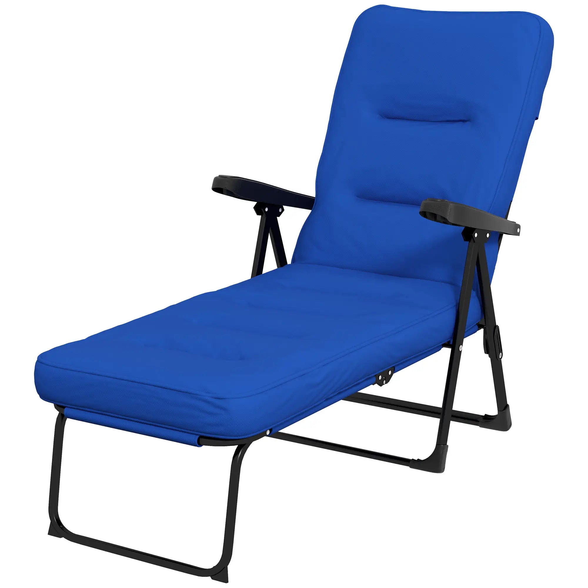 Outdoor Lounge Chair with Padded Cushion, Folding Reclining, Blue Lounger Chairs Blue, Black at Gallery Canada
