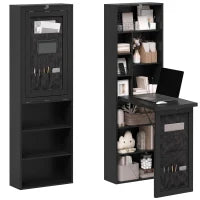 Fold-Out Computer Desk with Shelves, Bag, Wall Mount, Black