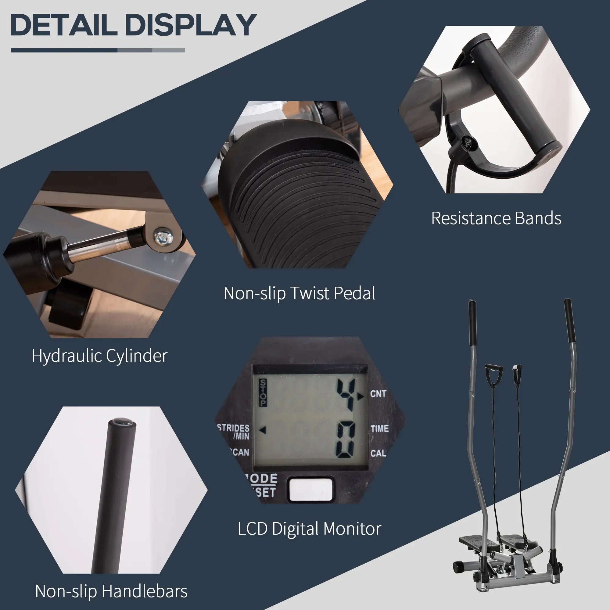 Twist Stair Stepper, Hydraulic Resistance, LCD Display, Silver Aerobic Equipment at Gallery Canada