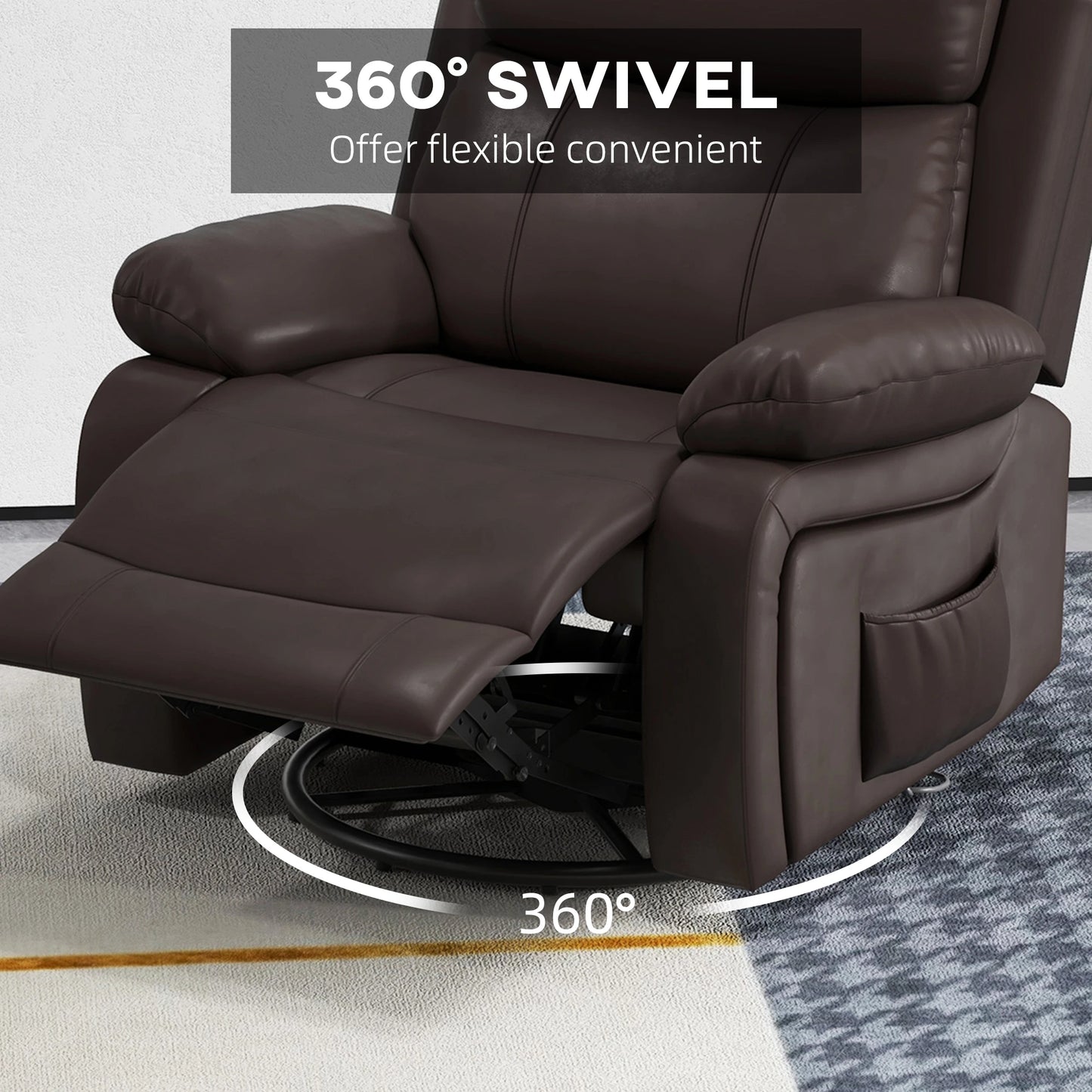 PU Leather Reclining Chair, Vibration Massage, Swivel Rocking, Remote, Brown Single Sofas at Gallery Canada