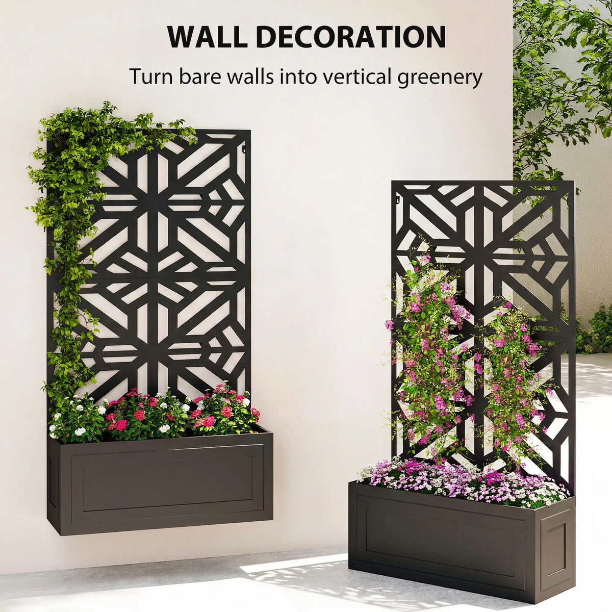 Lit de jardin surélevé en métal avec treillis pour plantes grimpantes, 53x22x66 po