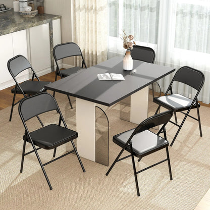 Set of 6 Metal Foldable Chairs, PU Leather Padded, Black Dining Chairs at Gallery Canada