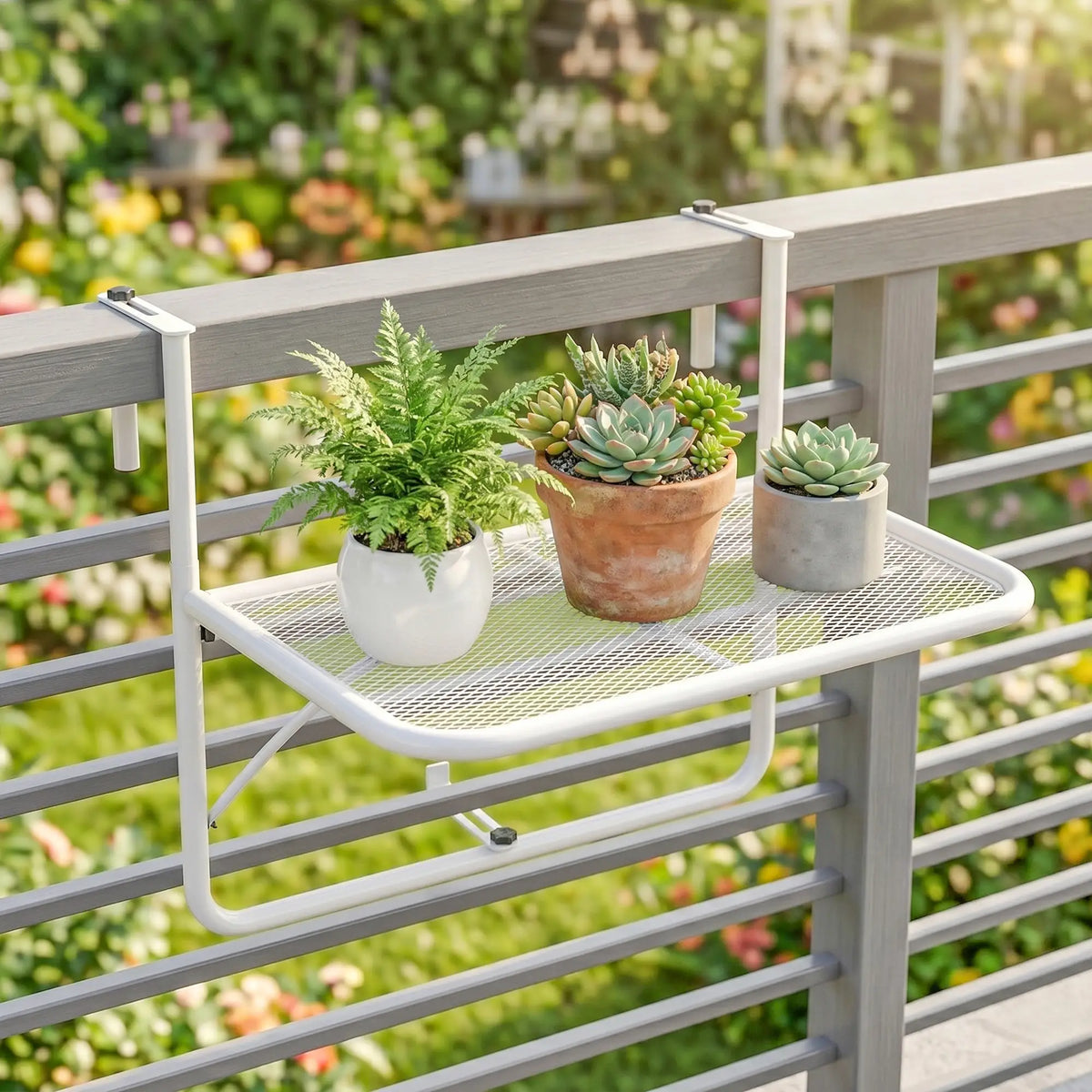 Adjustable Balcony Hanging Railing Table, Metal Wall Desk, White