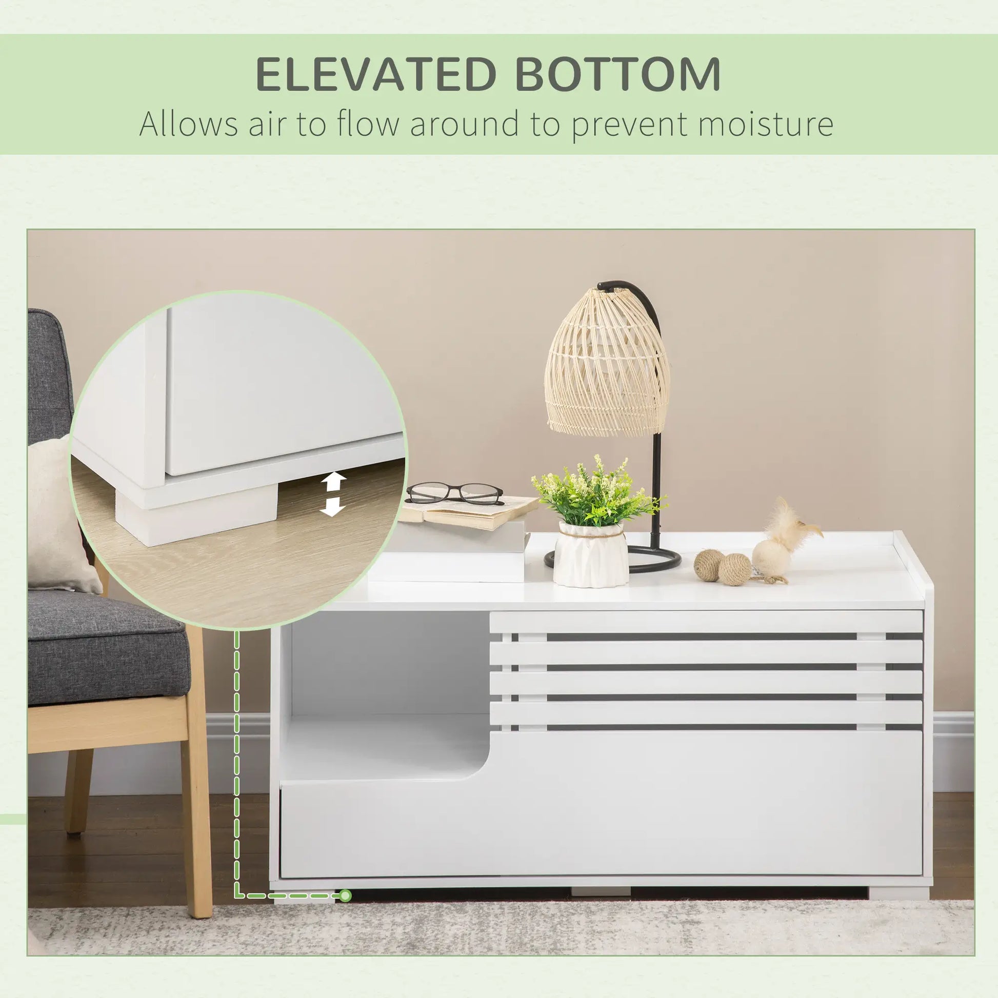 Hidden Cat Litter Box Furniture, With Storage and Side Table, White Cat Litter Box Enclosures at Gallery Canada