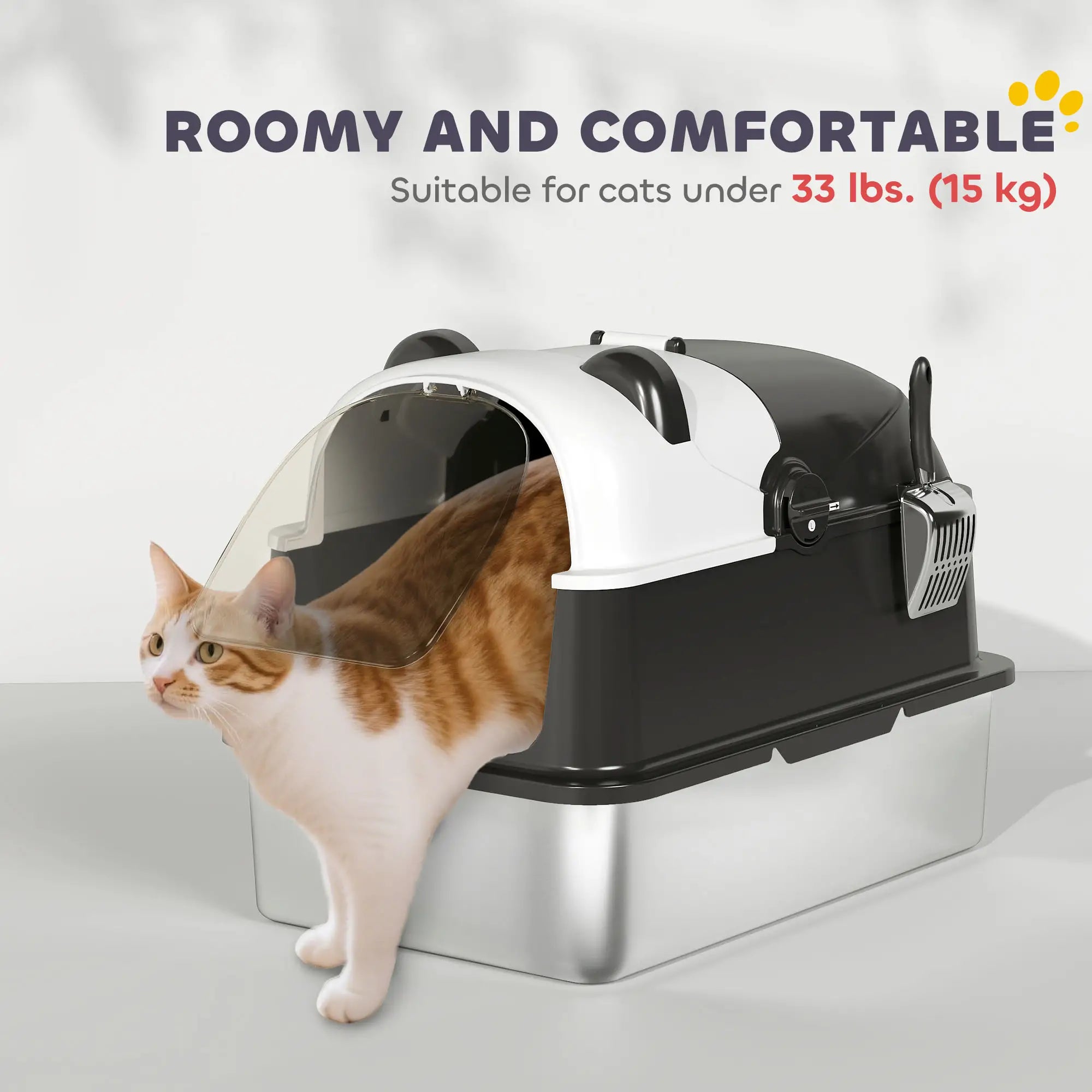 XL Stainless Steel Cat Litter Box with Lid, Scoop, 23.7