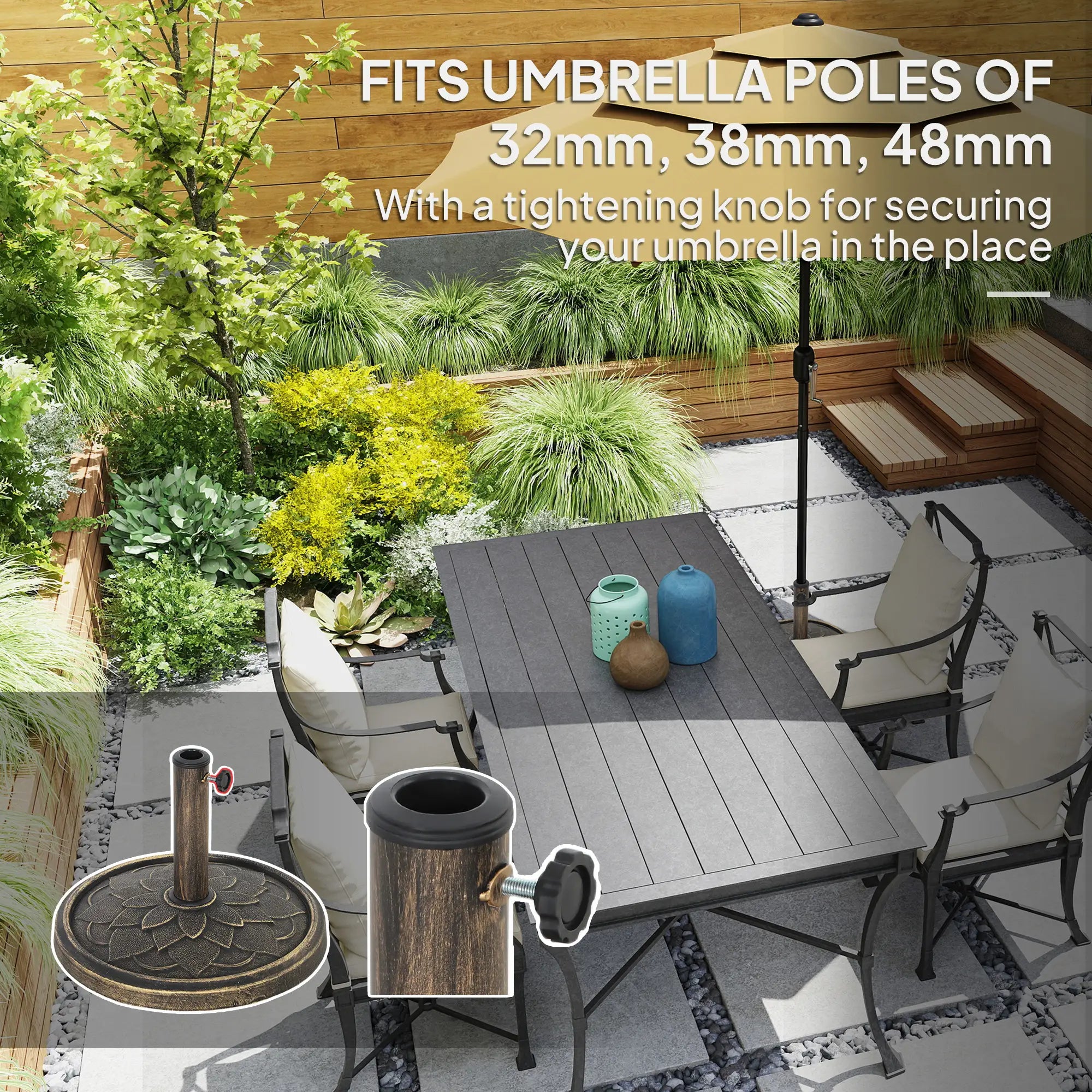 Round Patio Umbrella Base, 26 lbs Resin Stand, Heavy Duty Holder, Bronze Umbrella Bases at Gallery Canada