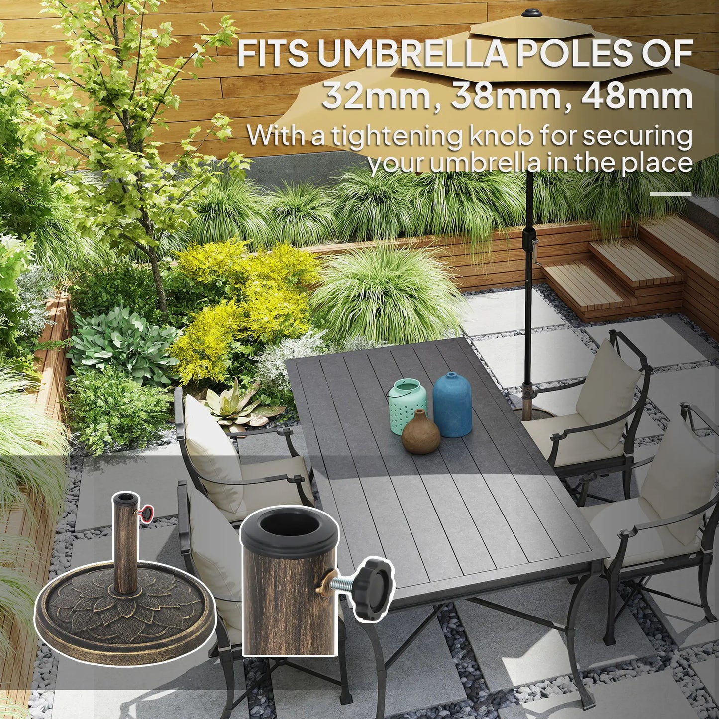 Round Patio Umbrella Base, 26 lbs Resin Stand, Heavy Duty Holder, Bronze Umbrella Bases at Gallery Canada