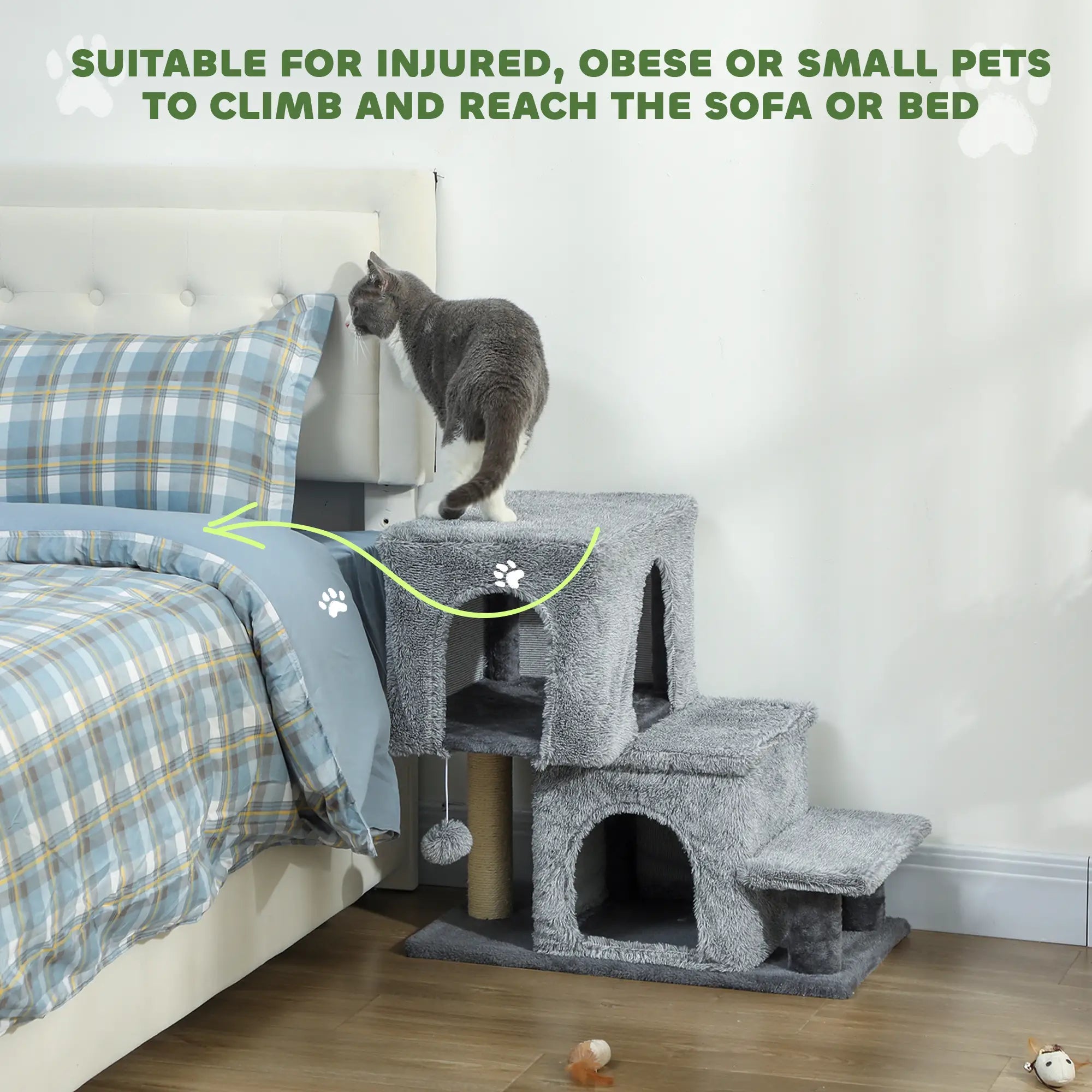4-Step Pet Stairs, Adjustable Height, Scratching Posts, Hanging Ball, Grey Dog Stairs at Gallery Canada