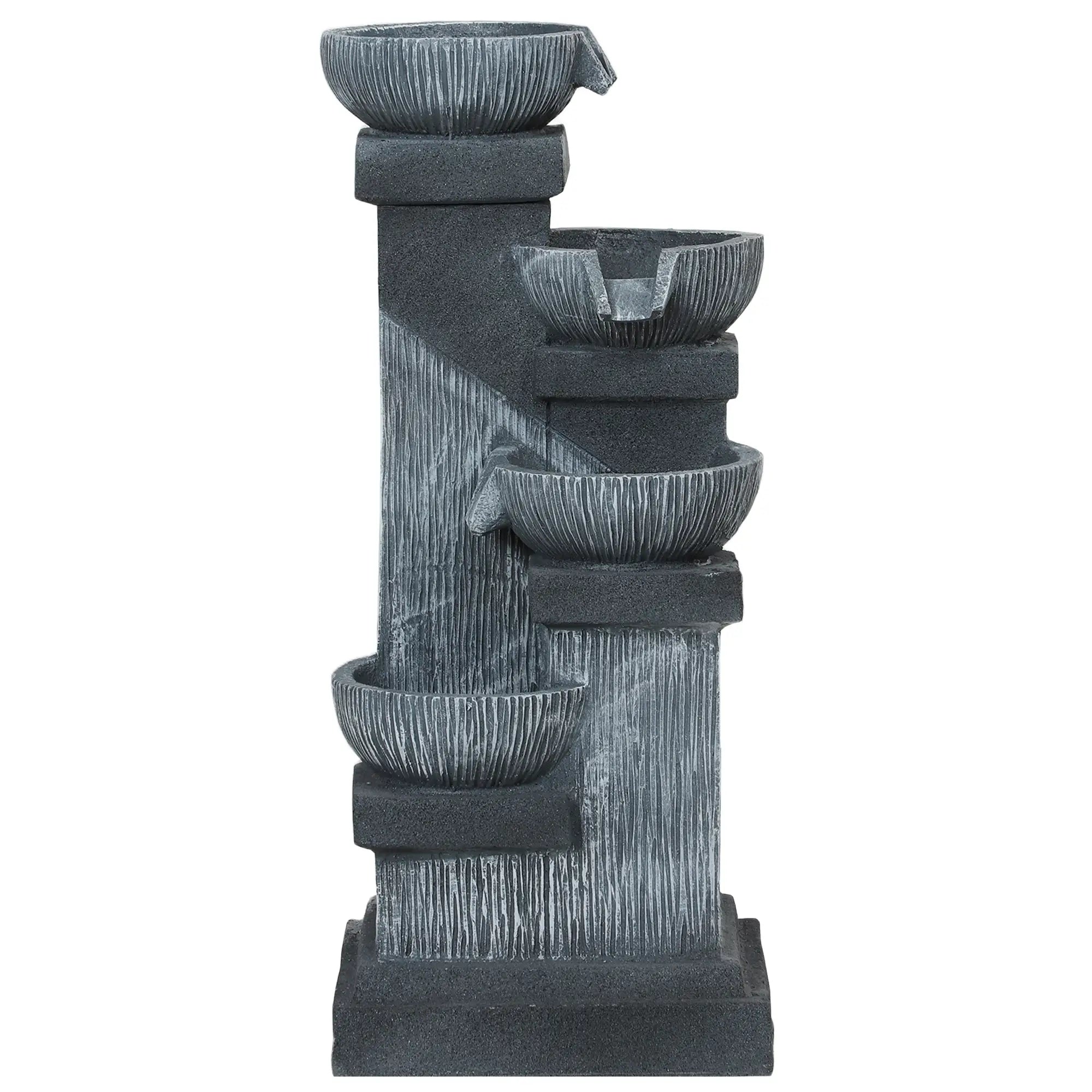 33.5 Inch 4-Tier Resin Cascading Water Fountain, LED Lights, Pump Water Fountains Grey at Gallery Canada