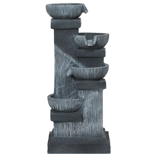 33.5 Inch 4-Tier Resin Cascading Water Fountain, LED Lights, Pump Water Fountains Grey at Gallery Canada