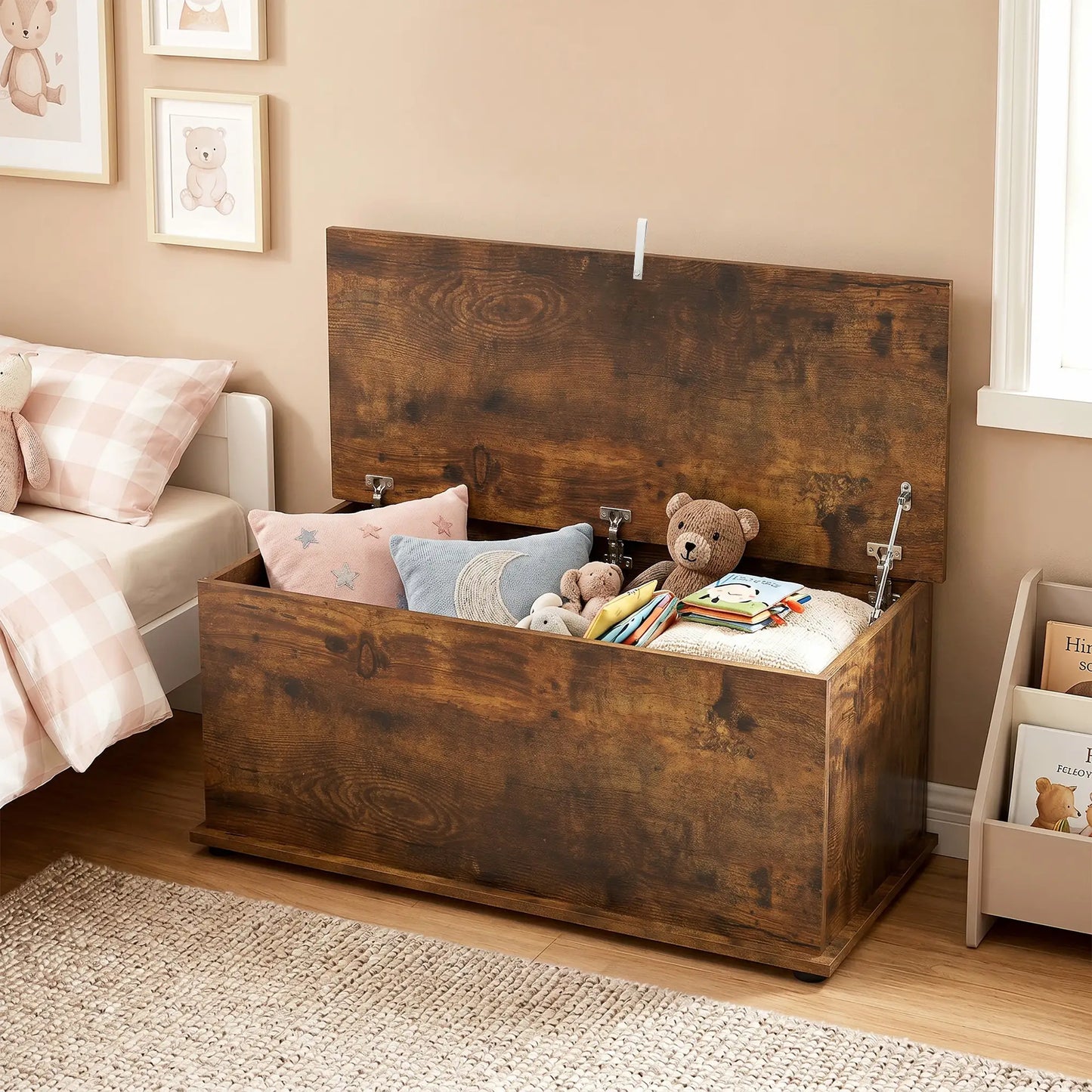39.5" Storage Chest, Flip-Top Lid, Entryway Bench, Rustic Brown, Brown Storage Ottomans & Benches at Gallery Canada