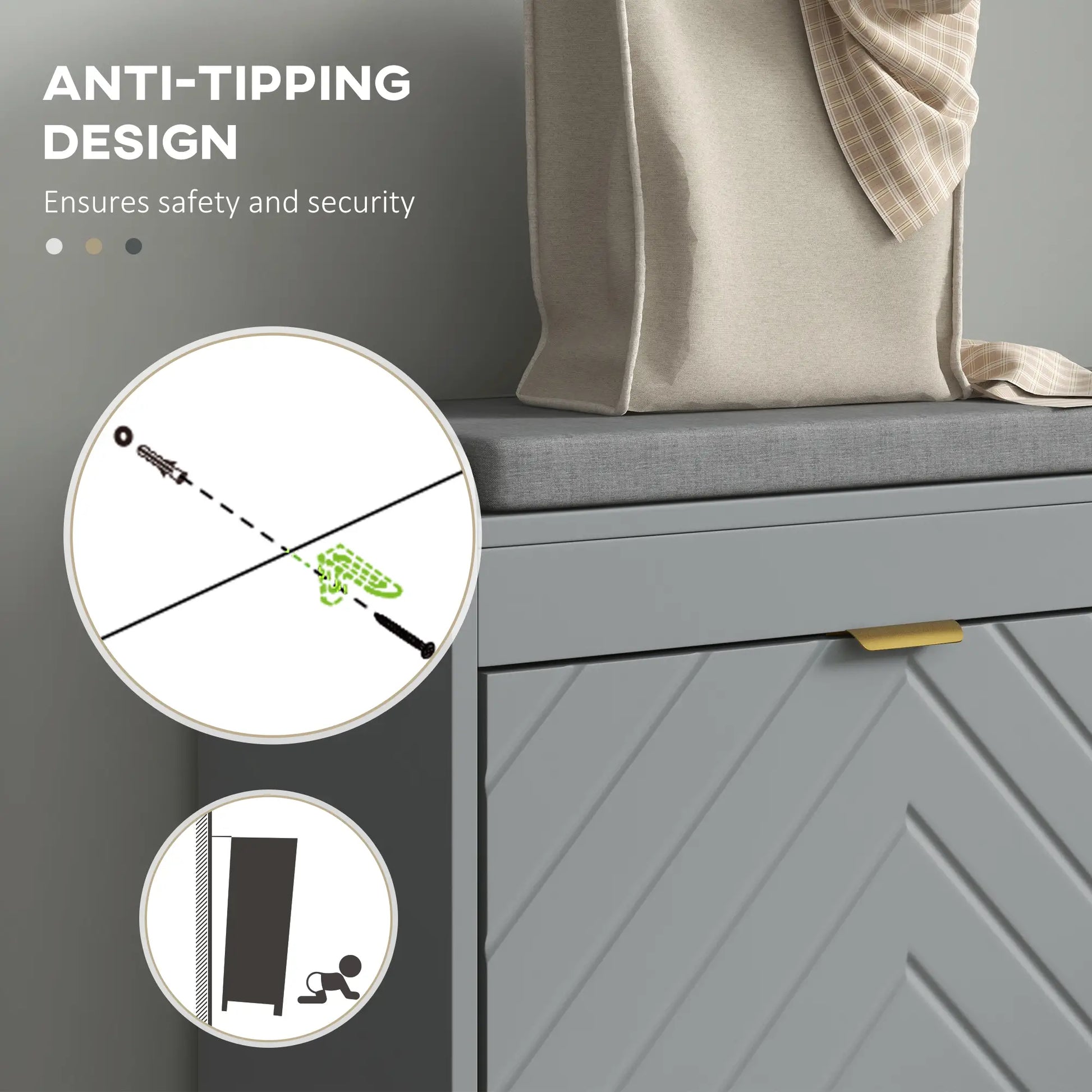 Shoe Storage with Seat, Upholstered Hallway Bench, Shoe Bench with 2 Flip Drawers and 4 Vents for 8 Pairs of Shoes Shoe Storage Cabinets & Racks at Gallery Canada