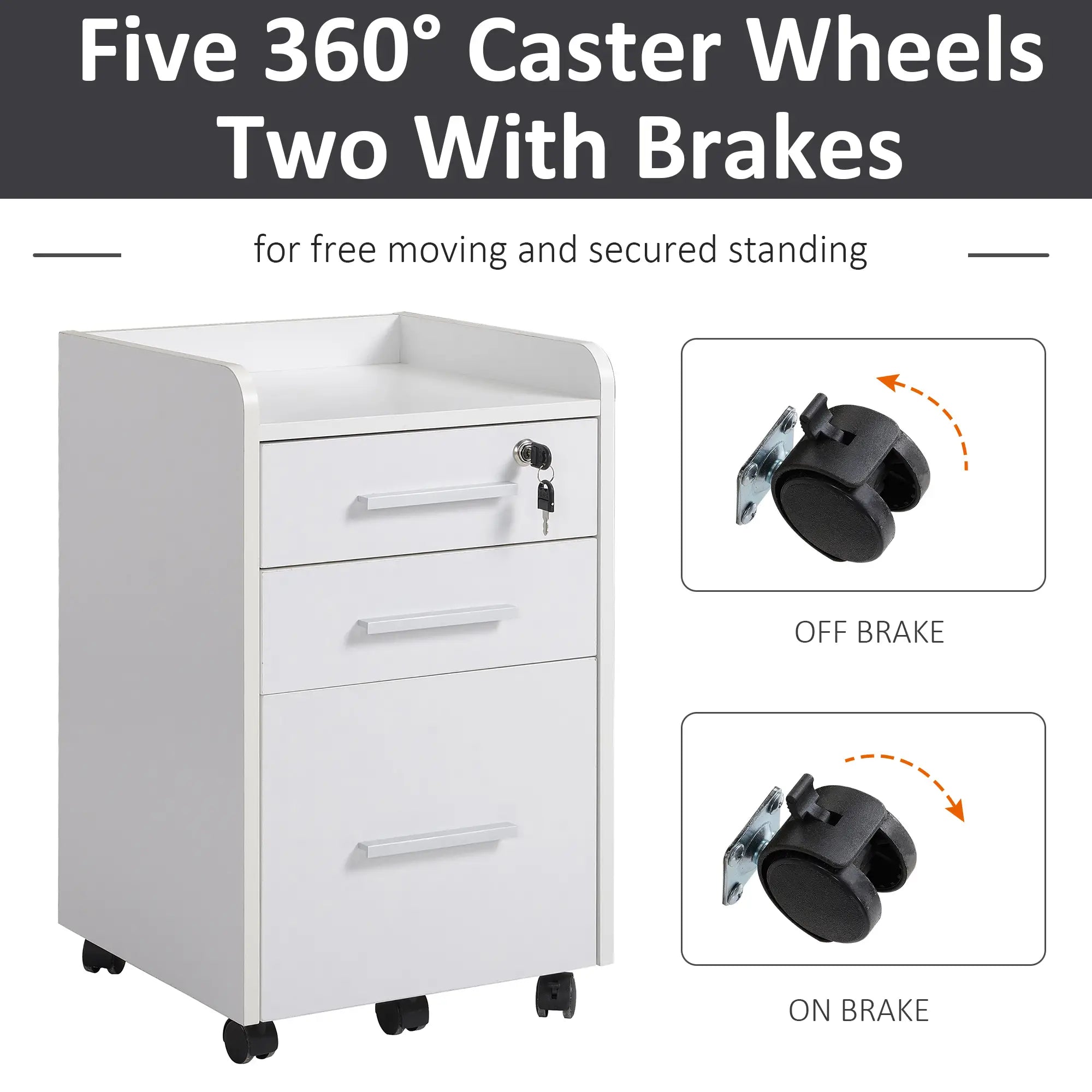 3 Drawer File Cabinet with Lock, Lockable on Wheels, Letter and A4 Size, White Office Cabinets & Cupboards at Gallery Canada