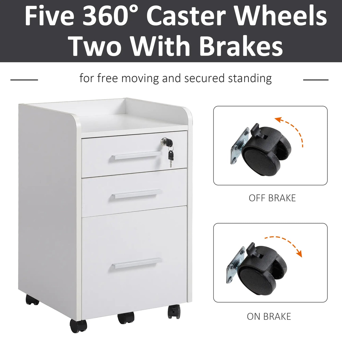 3 Drawer File Cabinet with Lock, Lockable on Wheels, Letter and A4 Size, White Office Cabinets & Cupboards at Gallery Canada