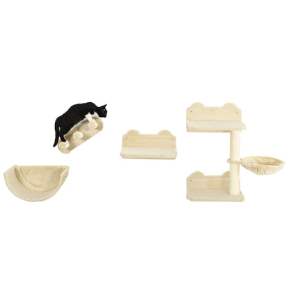 Cat Wall Shelves, 3PCs with Hammock, Scratching Post, Beige Cat Climbing Wall at Gallery Canada