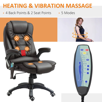Heated Ergonomic Massage Swivel Office Chair, High Back Faux Leather, Brown Massage Chairs at Gallery Canada