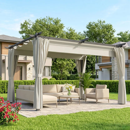 10' x 13' Pergola With Retractable Canopy, Curtains, UPF30+ Sun Shade Pergolas at Gallery Canada