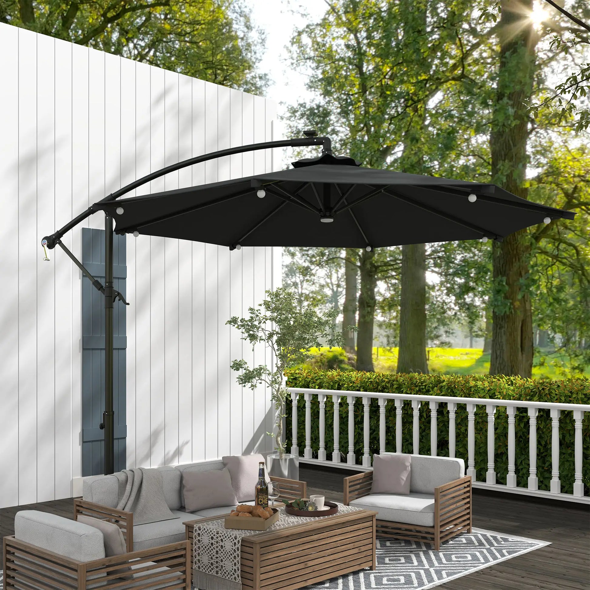 8.8FT Cantilever Patio Umbrella, Solar LED Lights, Crank Handle, Grey Offset Cantilever Umbrellas at Gallery Canada