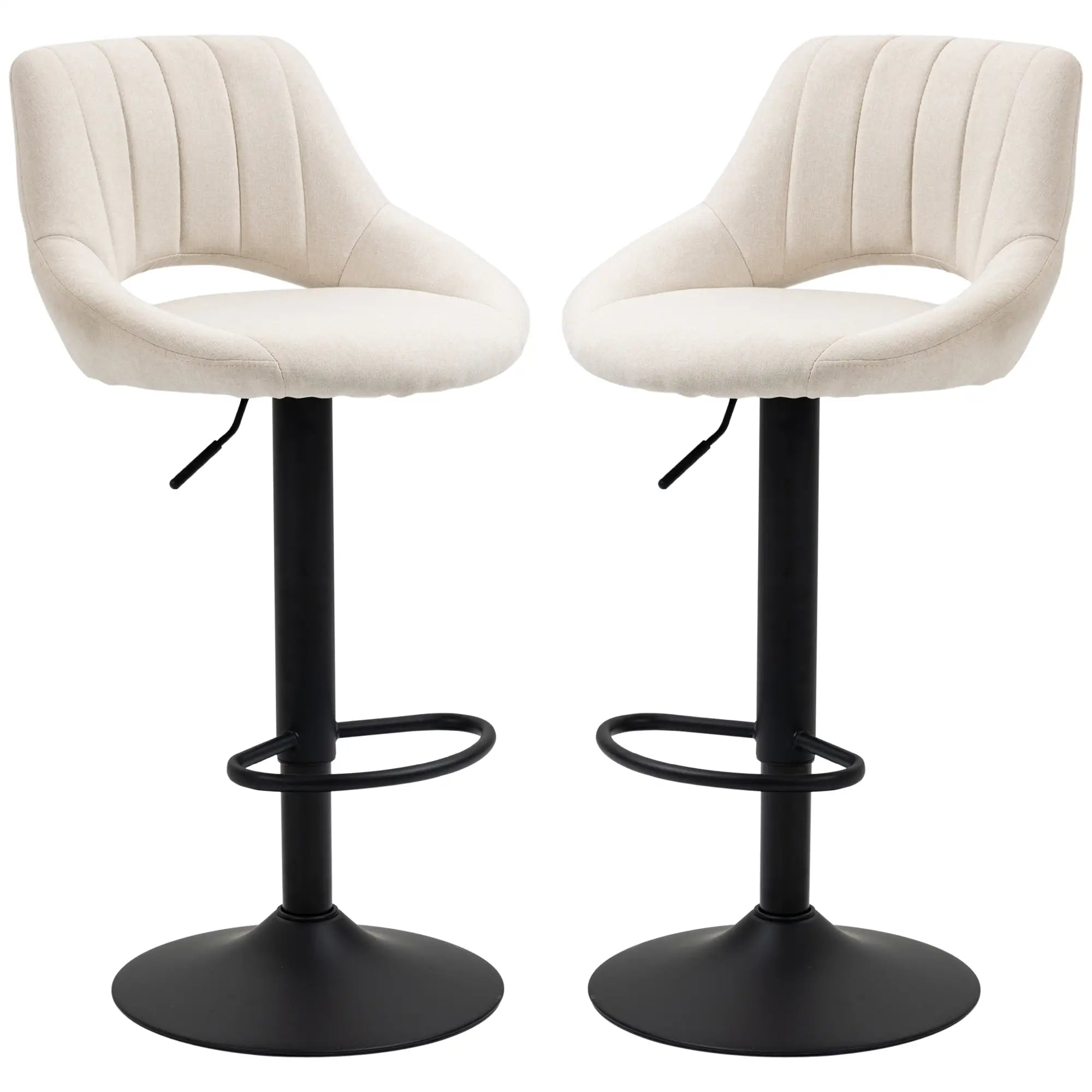 Bar Stools Set of 2, Swivel Counter Height Barstools with Adjustable Height, Linen Upholstered Bar Chairs with Round Metal Base and Footrest, Cream Bar Stools at Gallery Canada