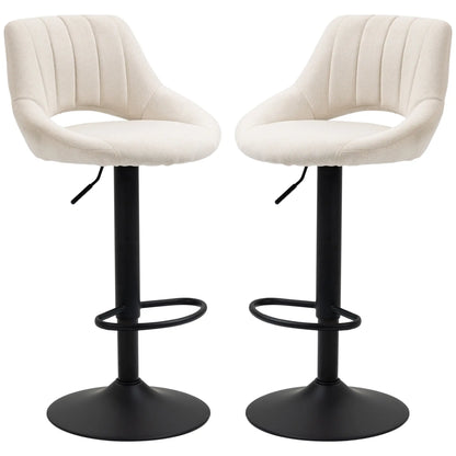 Bar Stools Set of 2, Swivel Counter Height Barstools with Adjustable Height, Linen Upholstered Bar Chairs with Round Metal Base and Footrest, Cream Bar Stools at Gallery Canada