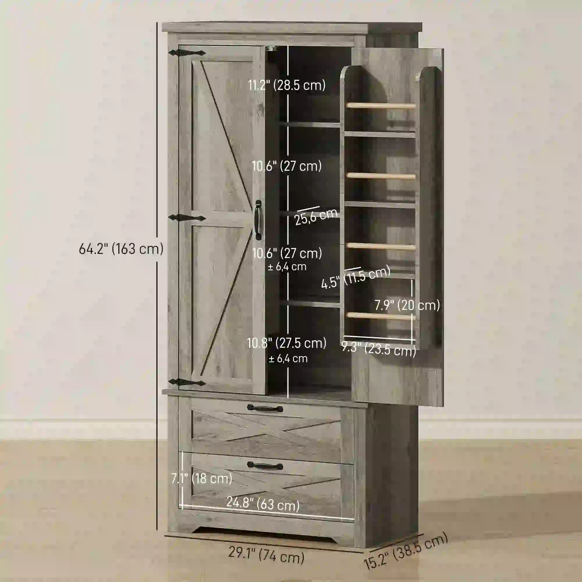 Farmhouse Kitchen Pantry Cabinet, 64