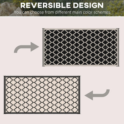 Reversible Outdoor RV Rug, 9' x 18', Patio Floor Mat, Black and Beige Outdoor Reversible Rugs at Gallery Canada