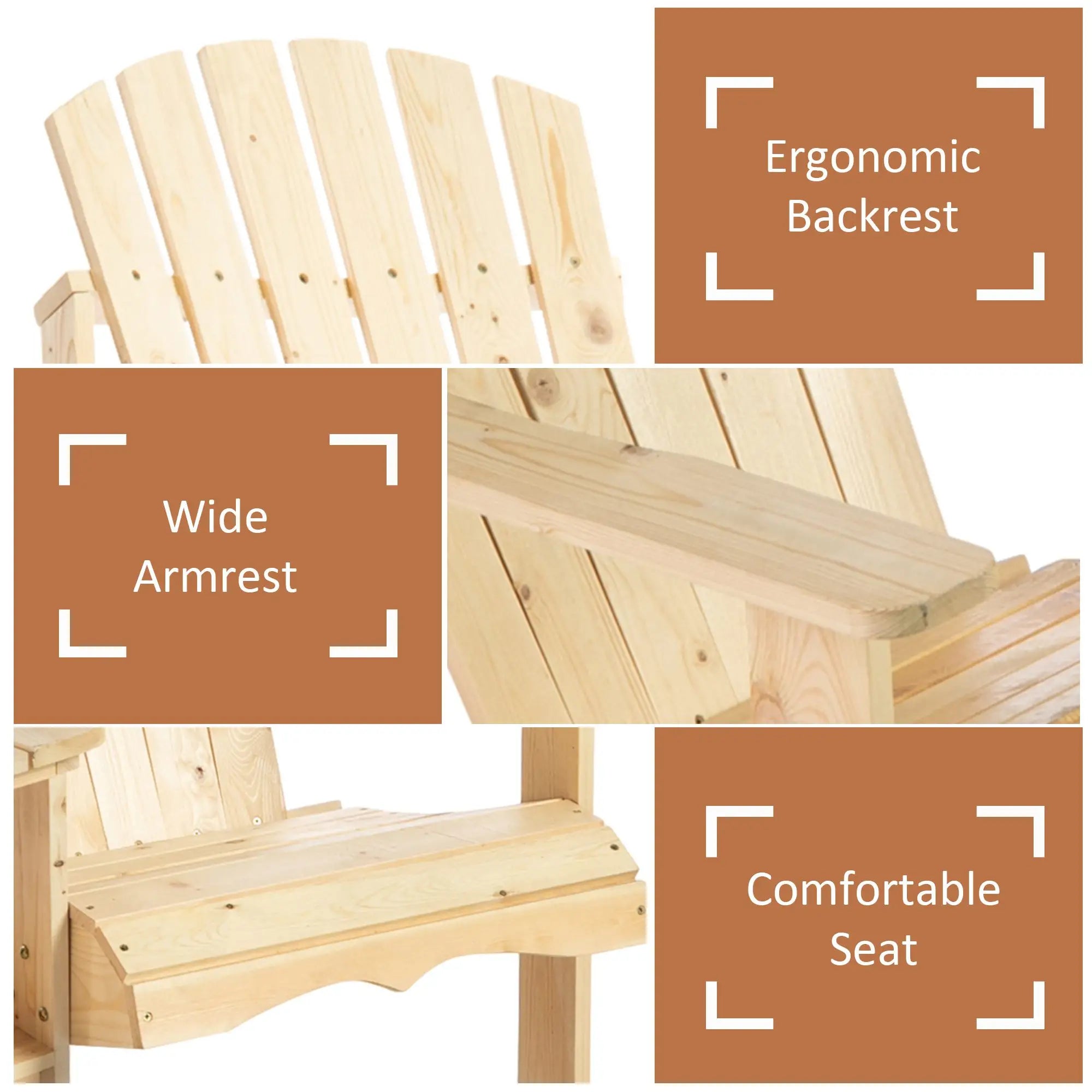 2 Piece Wood Adirondack Chair, Porch Bench w/ Table, Natural Patio Chairs at Gallery Canada