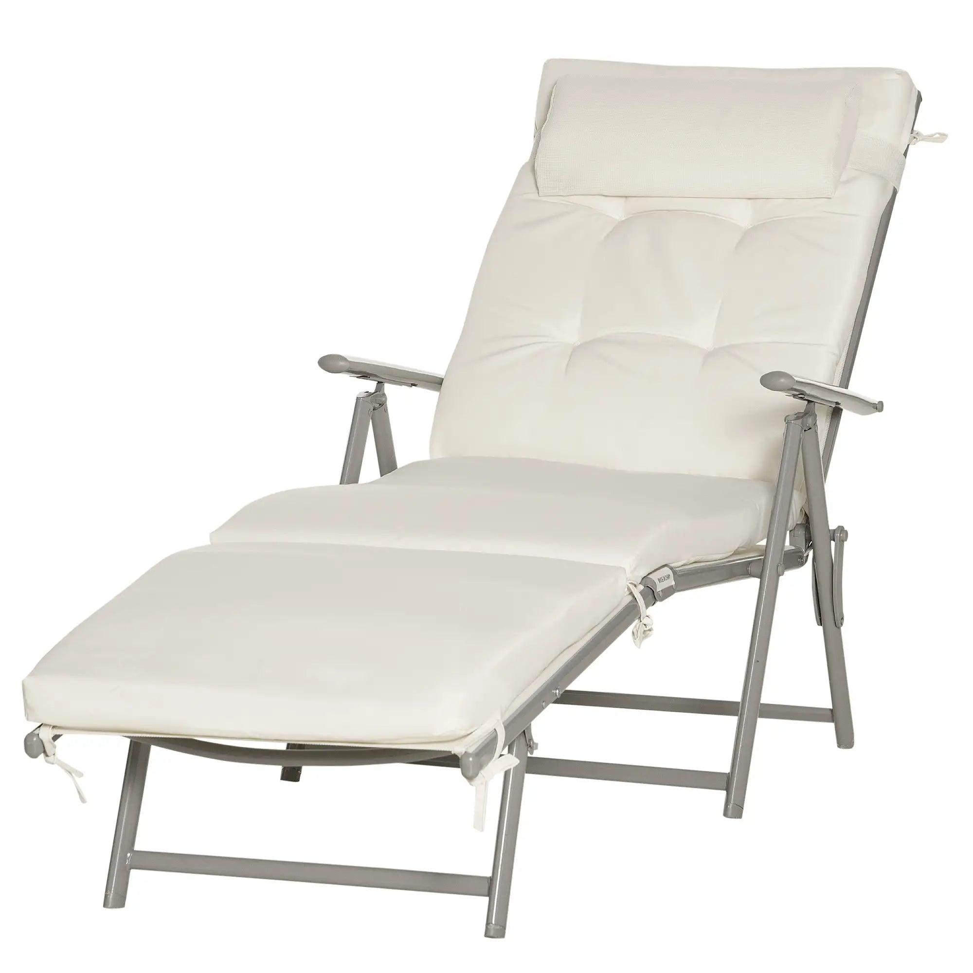 Outdoor Folding Chaise Lounge, Adjustable Backrest, Cream White Lounger Chairs at Gallery Canada