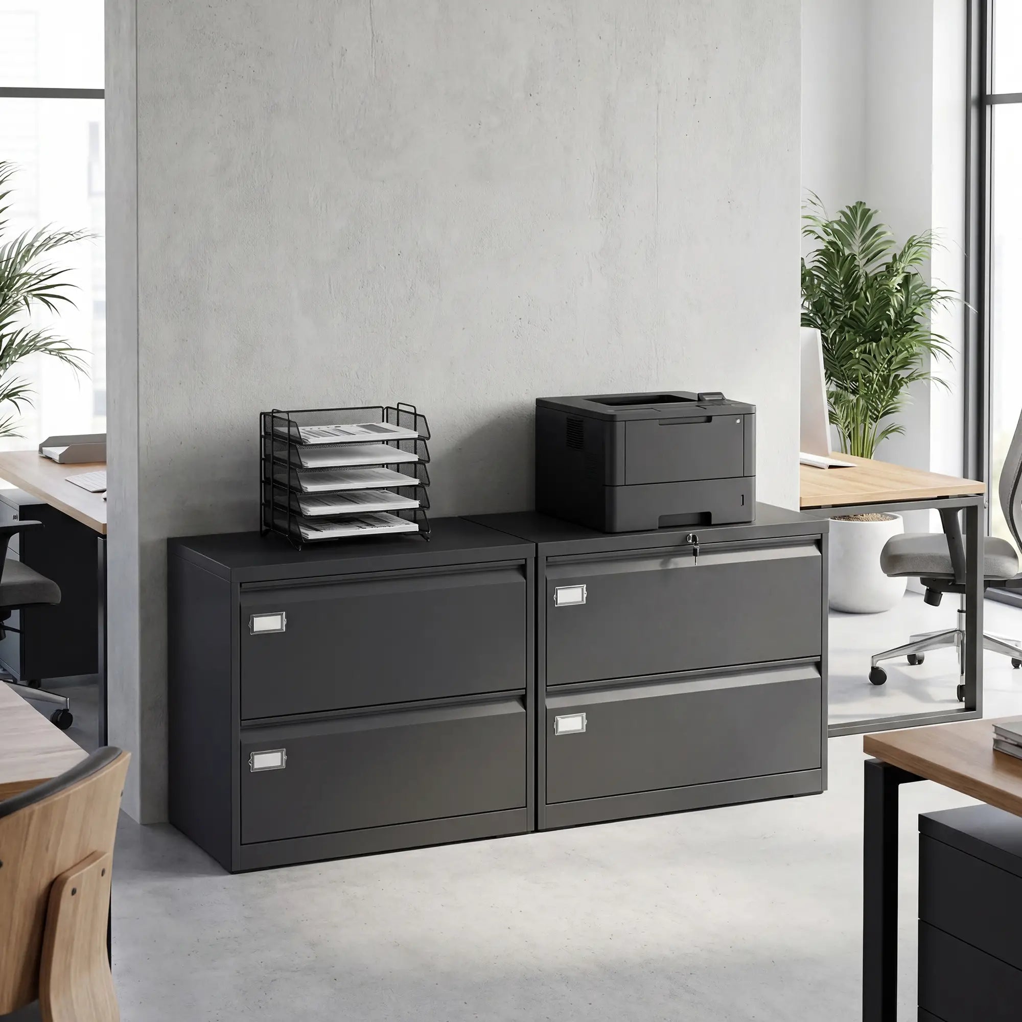 2 Drawer Lateral Filing Cabinet, Lockable Steel, A4 Letter Legal Size, Black Office Cabinets & Cupboards at Gallery Canada